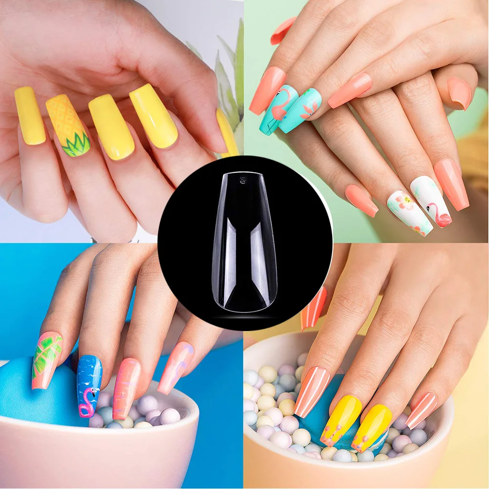 Cobertura completa Dicas Unhas Artificiais, Prego Falso, Coffin Pressione, Bailarina Longa, Clear, 120pcs por Saco