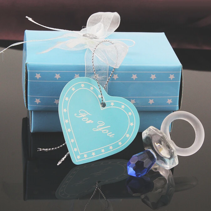 

50PCS Blue Crystal Pacifier In Gift Box Baby Baptism Christening Crystal Souvenir Wedding Favors Birthday Party Giveaways