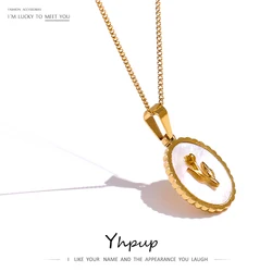 Yhpup Stainless Steel Flower Pendant Necklace Trendy Natural Shell Round Collar Necklace High Quality Jewelry ожерелье Gift