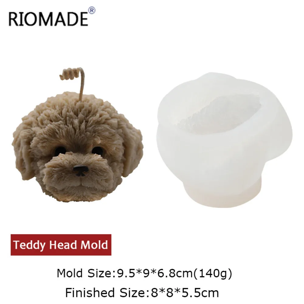 Teddy Dog Head Candle Mold Cute Animal Shape Handmade Aromatherapy Plaster Soap Silicone Mould DIY Home Decoration Tools