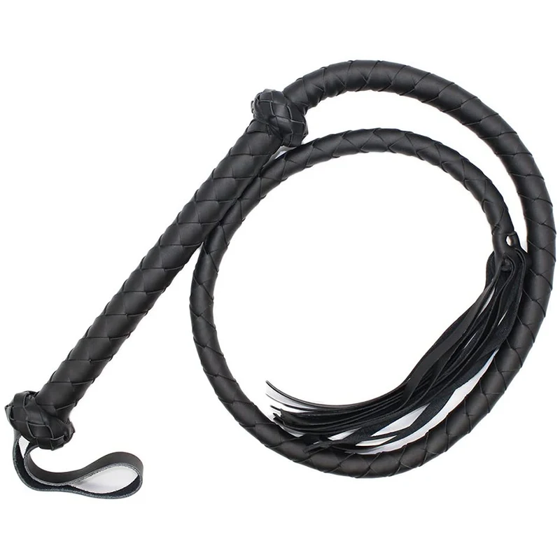 Faux Leather Long Horse Riding Whip 5 Feet Length, Black Soft Horse Whip Crop for Shows and Performances