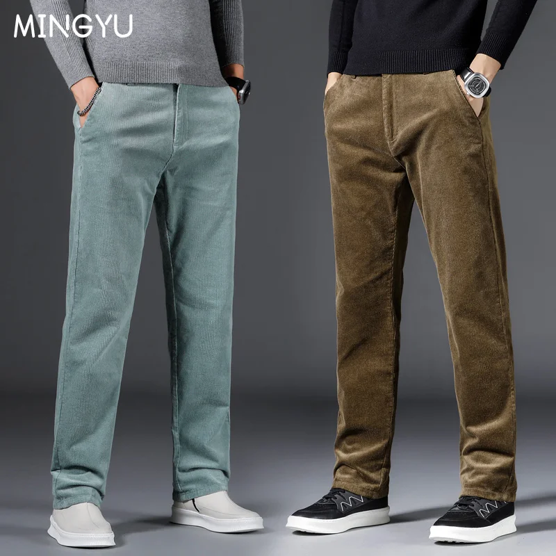 

Autumn Winter Elastic Fashion Thick Corduroy Pants Men Business Loose Straight Midlife Pants Jogger Trousers Male Plus size40 42