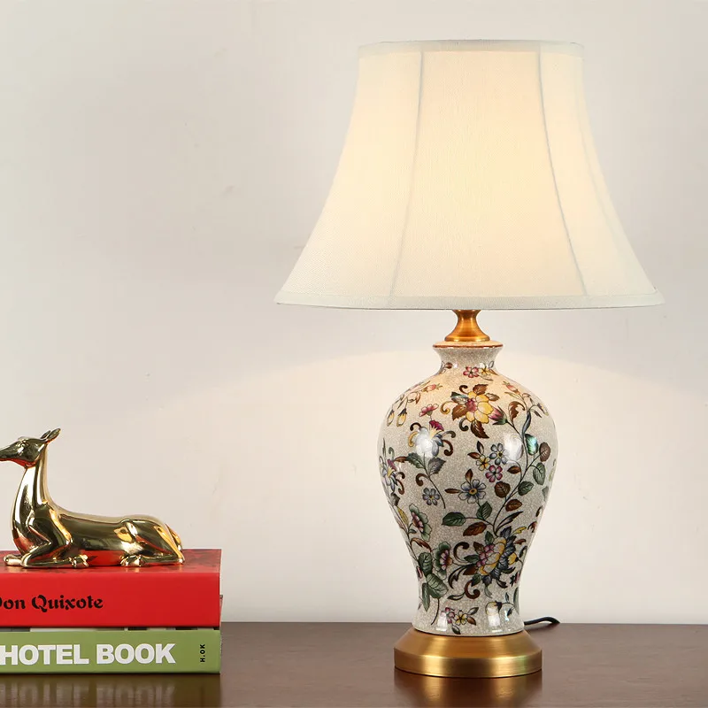 

New Chinese style retro ceramic Table Lamps American creative warm copper fabric LED E27 deco lamp bedside&foyer&studio JTSJ002