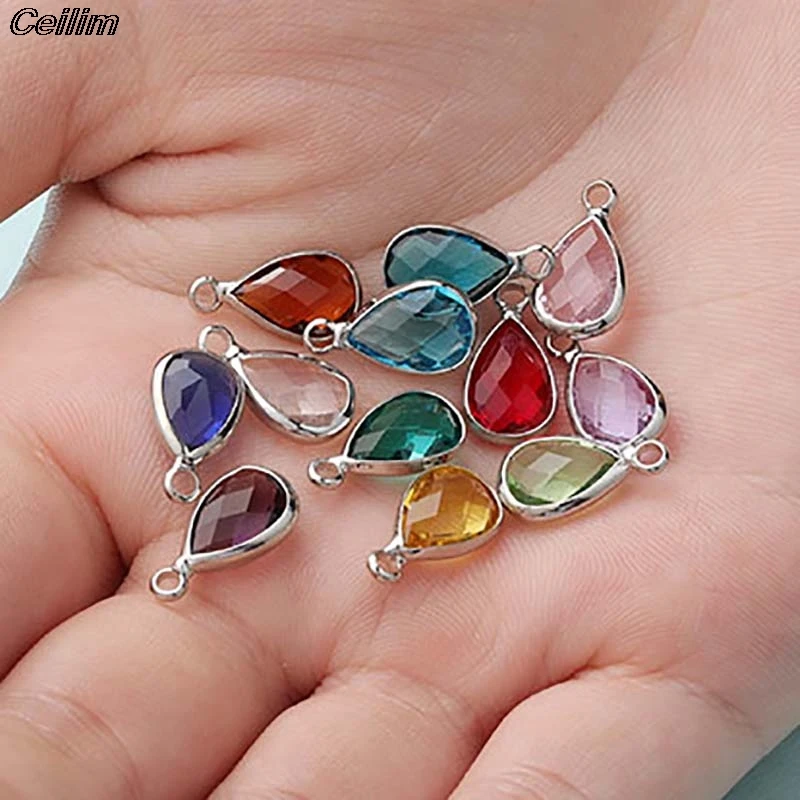 10pcs Water Drop Shape Metal Glass Crystal Birthstones Charms Pendants For Jewelry Making Bracelet Necklace DIY Accessories