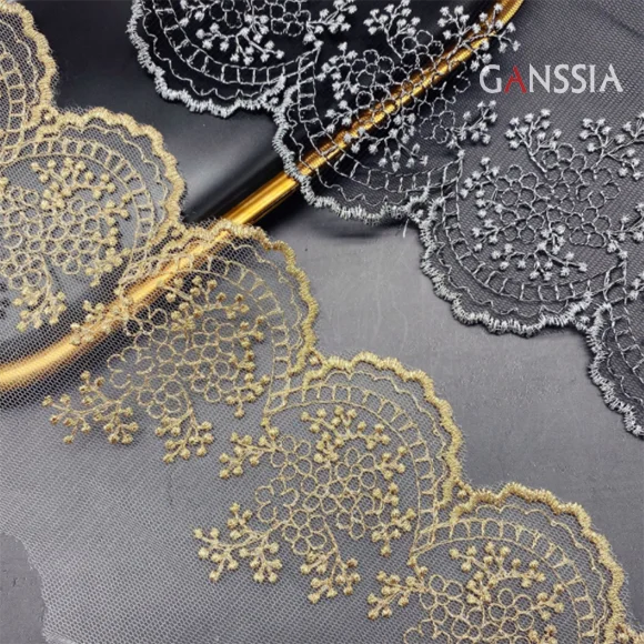 1yard Width:10.6cm Flower Embroidered Lace Trim Glod&Gray Laces for Wedding Dress / Curtain Sewing Accessories(ss-2424)