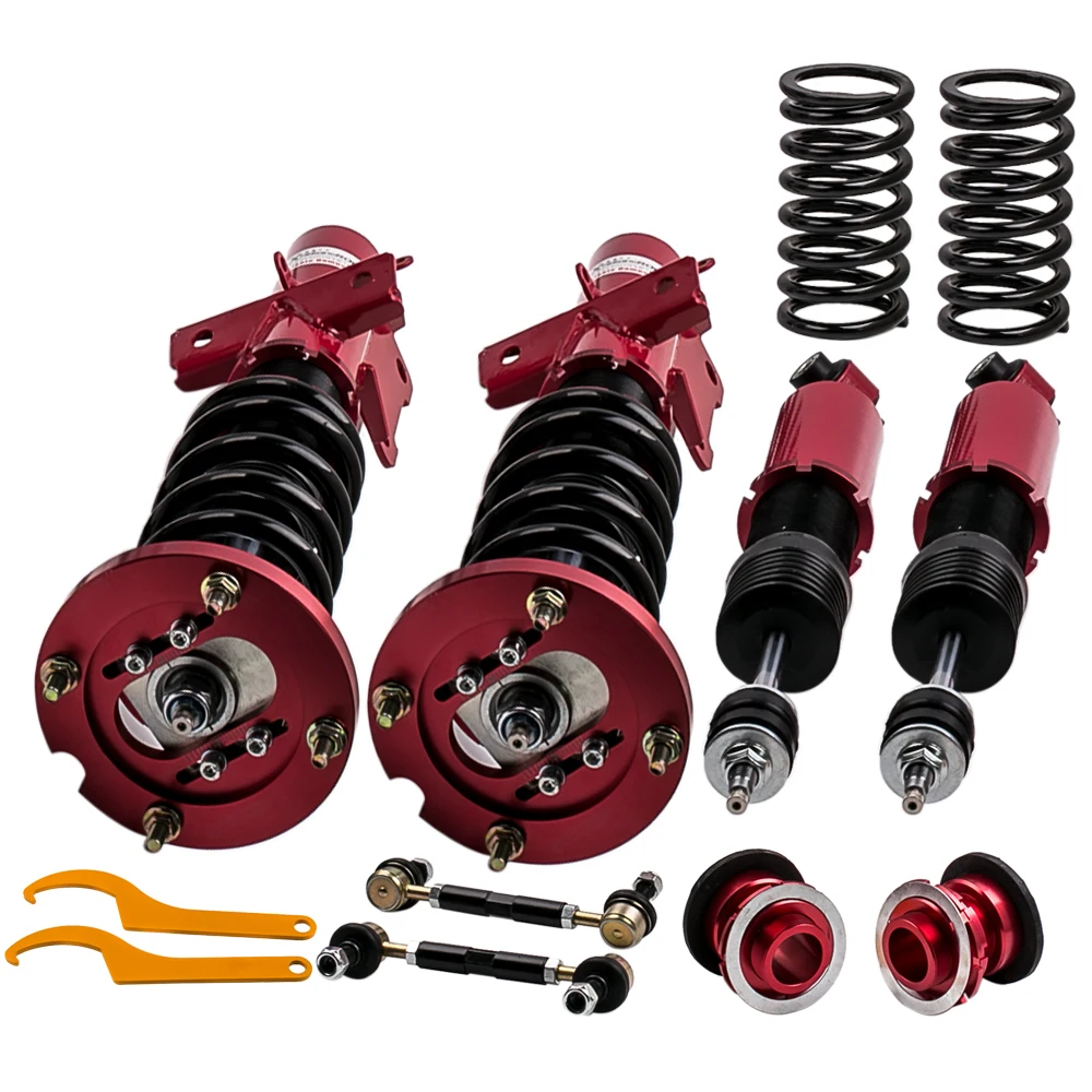 Coilovers Suspension Kits for Ford Mustang 24 Ways Adjustable Damper 05-14 for Convertible Sedan 05-14  Red SHock Absorber