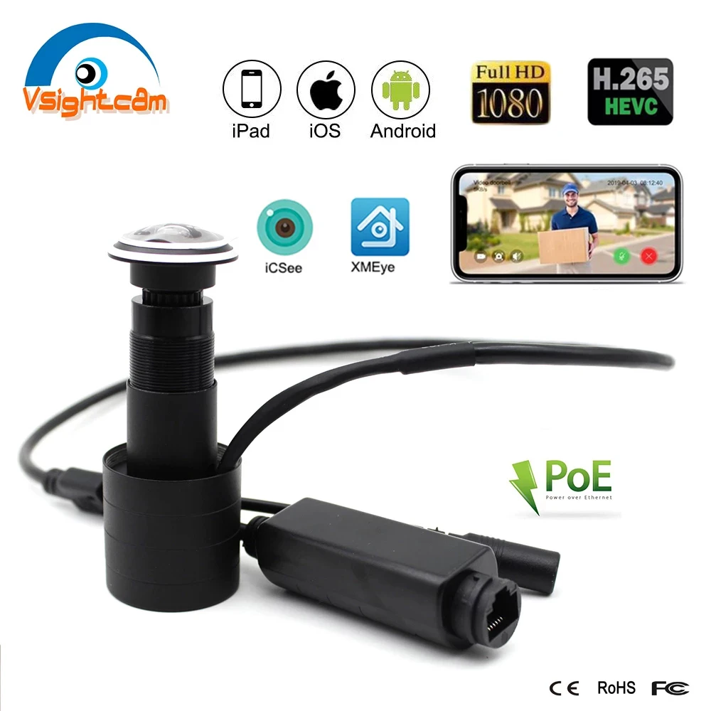 

1080P HD Door Eye Hole IP Camera 1.78mm Wide Angle Fisheye Lens H.265X Security P2P Camera POE Indoor Camera XMEye iCSee