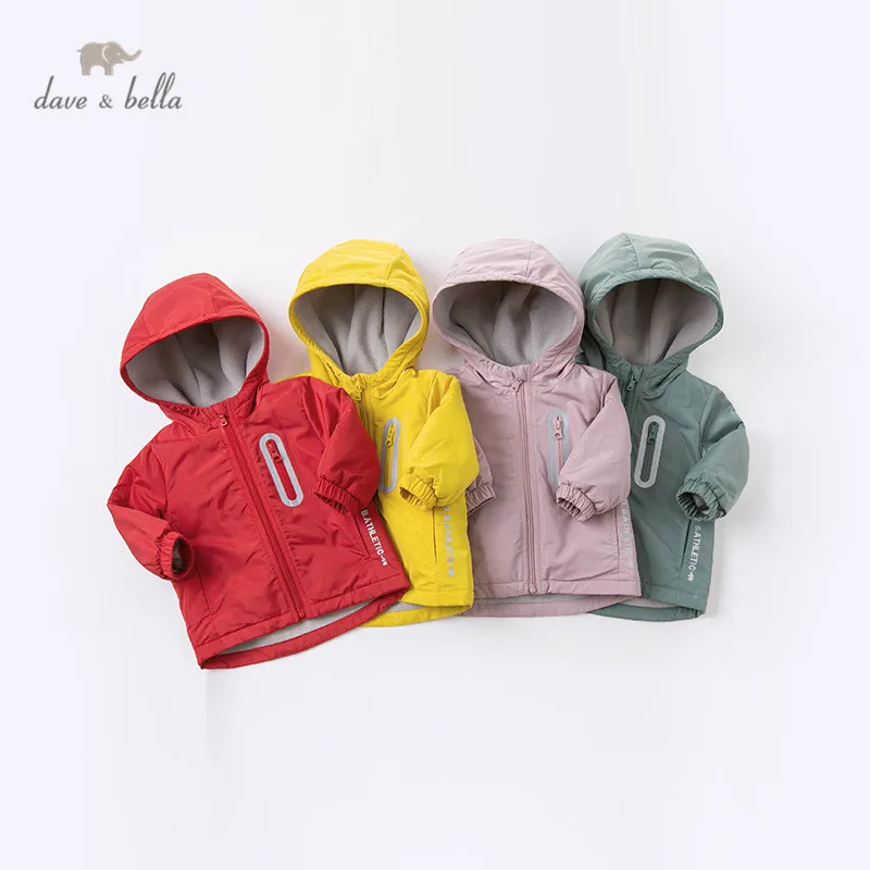 DBJ15531 dave bella autumn baby unisex fashion letter zipper pockets hooded coat children tops infant toddler outerwear