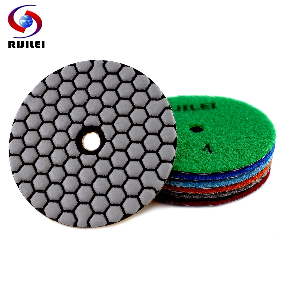 Rijilei-resina Flexível Almofada de Polimento a Seco Almofadas de Diamante para Piso de Concreto de Mármore Disco de Moagem 100 mm Pcs