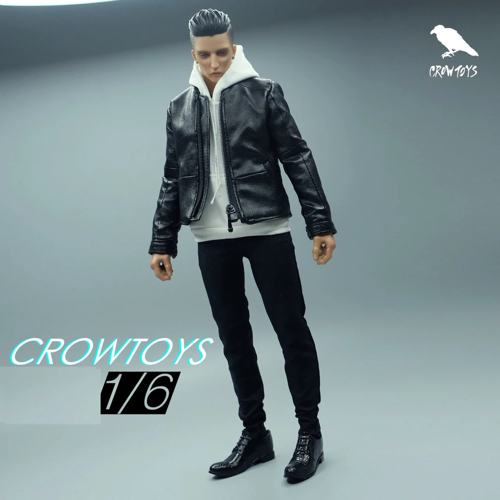 

Big Sales 1/6th CROWNTOYS Trendy For Boy Handsome Leather Jacket Shirt White Hoodie For 12Inch Doll Action Collectable