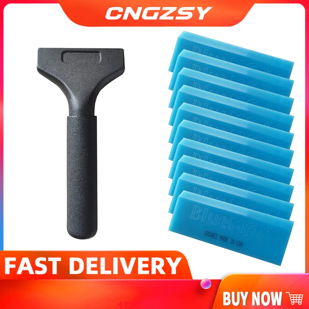 10PCS Bluemax Blades Gel Strip Replacement Parts With 1PC Alloy Heavy Duty Handle Film Install Cleaning Squeegee B24+10B02