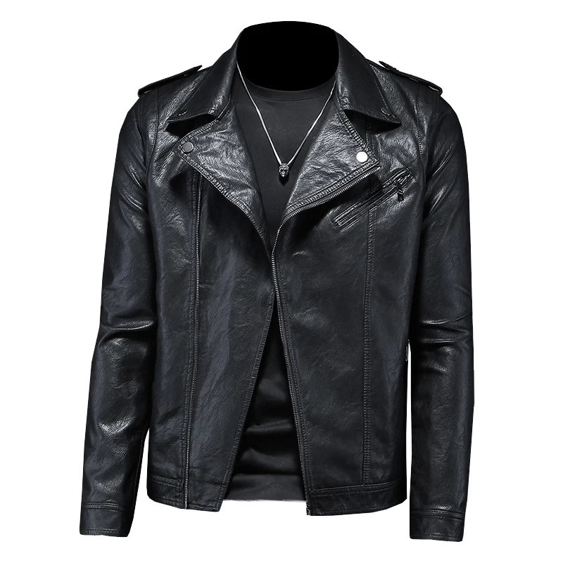 

2022 New Spring Leather Jacket For Men Coat Brand Clothing Suit Collar Slim PU Fashion Casual Motorcycle Biker Black Outwear