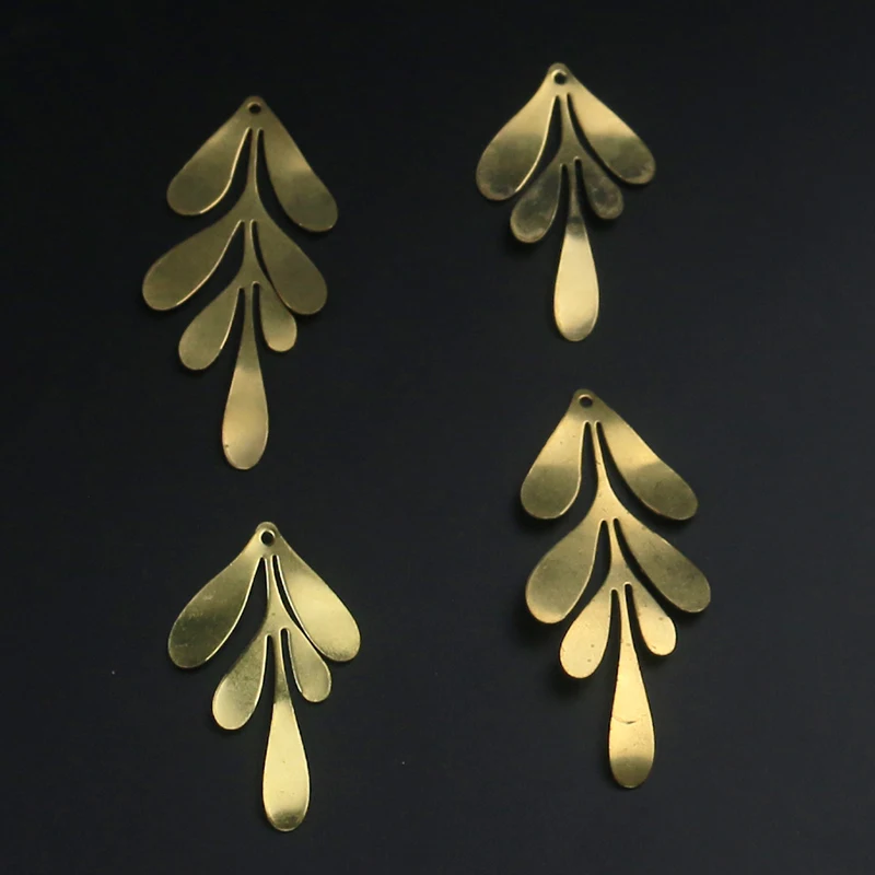 Brass Single Hole Glossy Simple Forest Leaf Charm Pendant Diy Bracelet Necklace Accessories