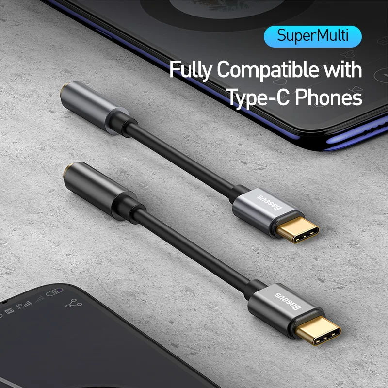 Baseus Type C to 3.5mm Earphone Jack AUX USB C Cable Headphones Adapter 3.5 Jack Audio cable For Huawei P20 Xiaomi Mi 10