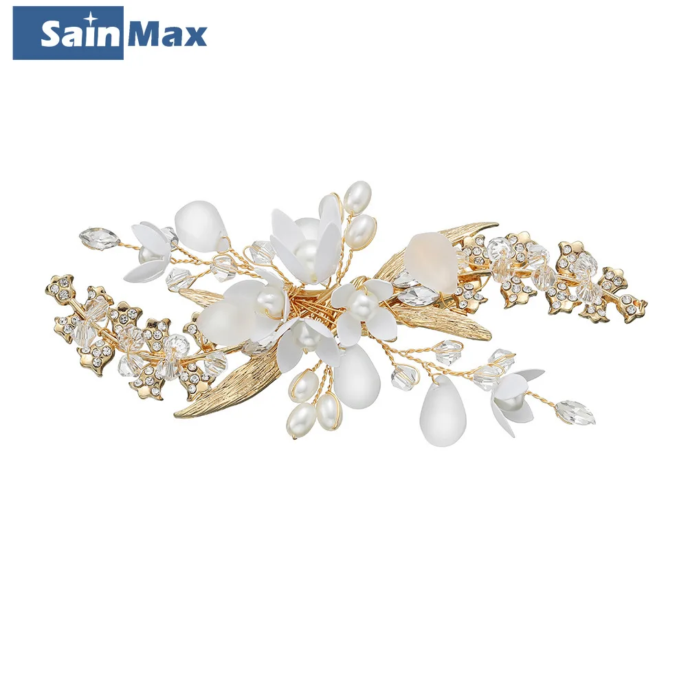 Sain max – pince à cheveux en perles pour mariage, accessoires pour cheveux de mariée, bijoux en alliage de cristal, couleur or, ornements pour cheveux