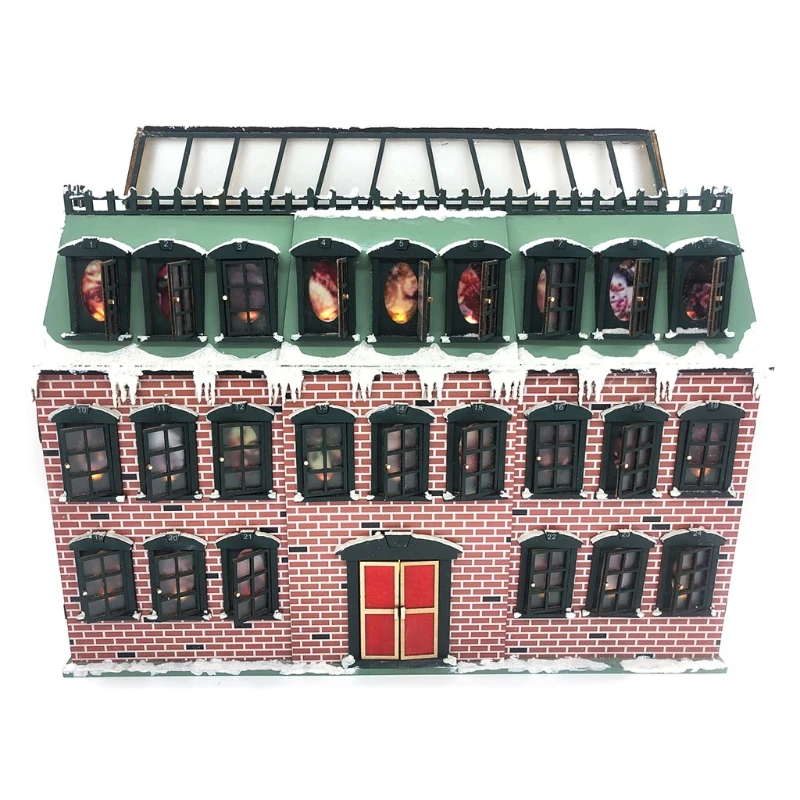 

Christmas Snowhouse Wooden Arrival Calendar Countdown Led Party Decor 24 Switchable Windows with LED Light Ornament