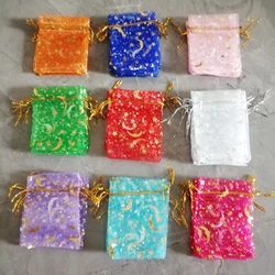 Bolsas de regalo de Organza con forma de Luna y Estrella, bolsita pequeña para guardar joyas, minibolsita con cordón, embalaje de joyería, 1000 unidades