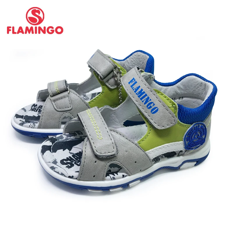 FLAMINGO Brand Summer Children Shoes Leather Insole Closed Toe Outdoor Sandals for Kids Boy Size 22-27 FreeShipping 201S-DK-1818