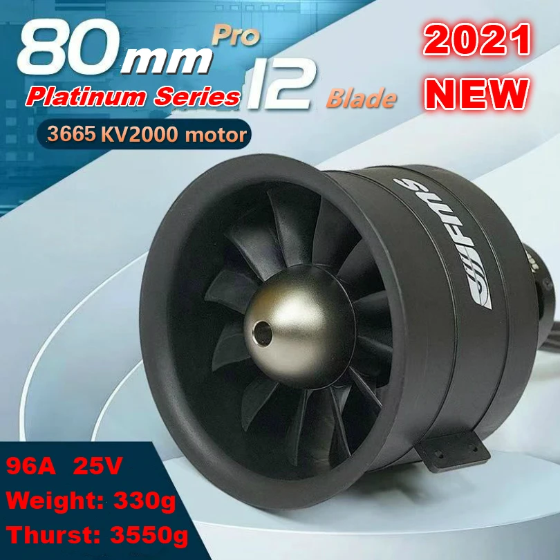 FMS 80mm Ducted Fan EDF Jet 12 blade With 3665 KV2000 Motor (Optional) Engine Power System 6S RC Airplane Model Plane Parts