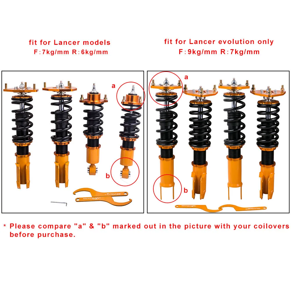 MaXpeedingrods 24 웨이 코일오버 하강 키트, 미쓰비시 랜서 Evo 8 9 03-07 코일오버 완충기 스트럿