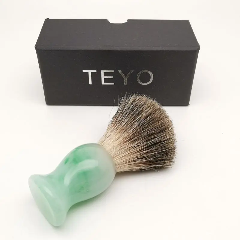 TEYO Emerald Green Pattern Resin Handle Shaving Brush of Pure Badger Hair with Gift Box for Safety Razor