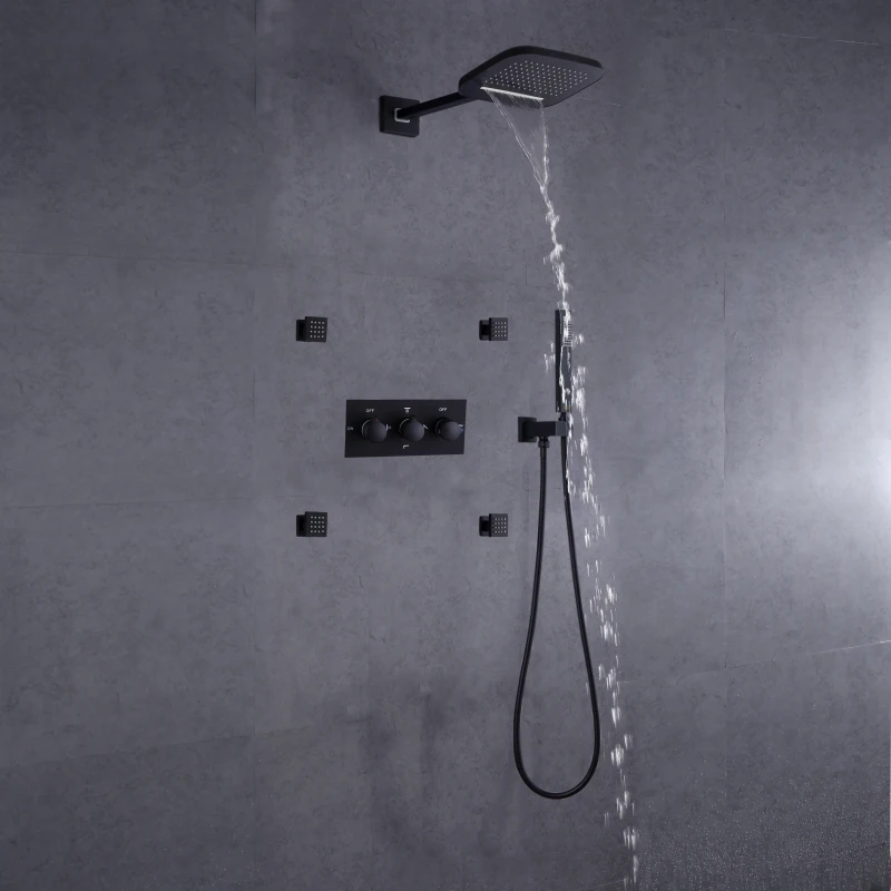 

Matte Black Water Pressure Jet Head Rainfall Massage Shower Set Cold And Hot Waterfall Handheld