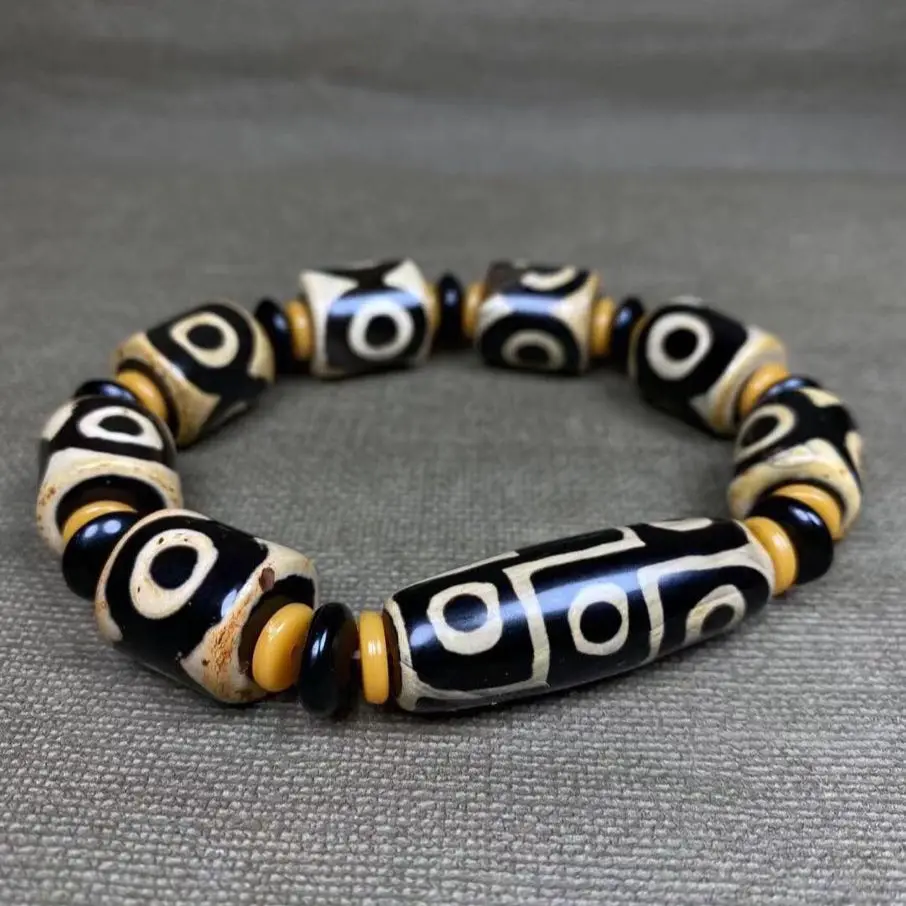 

China Natural Agate Tibetan Agate Three-Eyed Dzi Bracelet For Women And Men Strand Meditation Bangles Jewelry