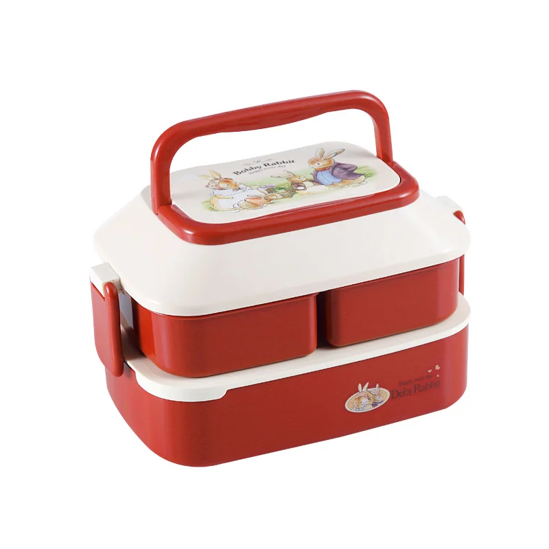 850ml Kids Food Storage Box Portable Lunchbox 2 Layer Microwave Bento Box Movable Fruit Container With Cutlery