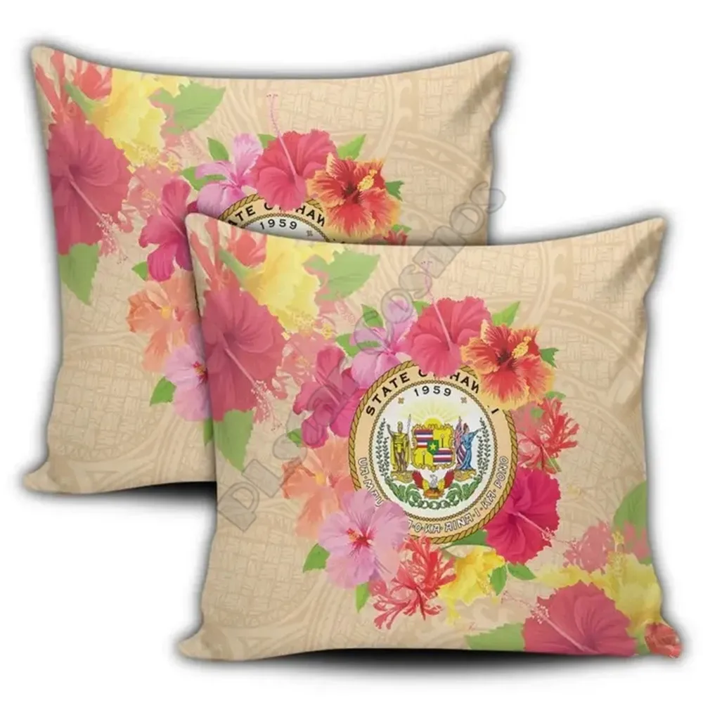 

Hawail Coat Of Arm Hibiscus Pillow Covers Pillowcases Throw Pillow Cover Home Decoration 01