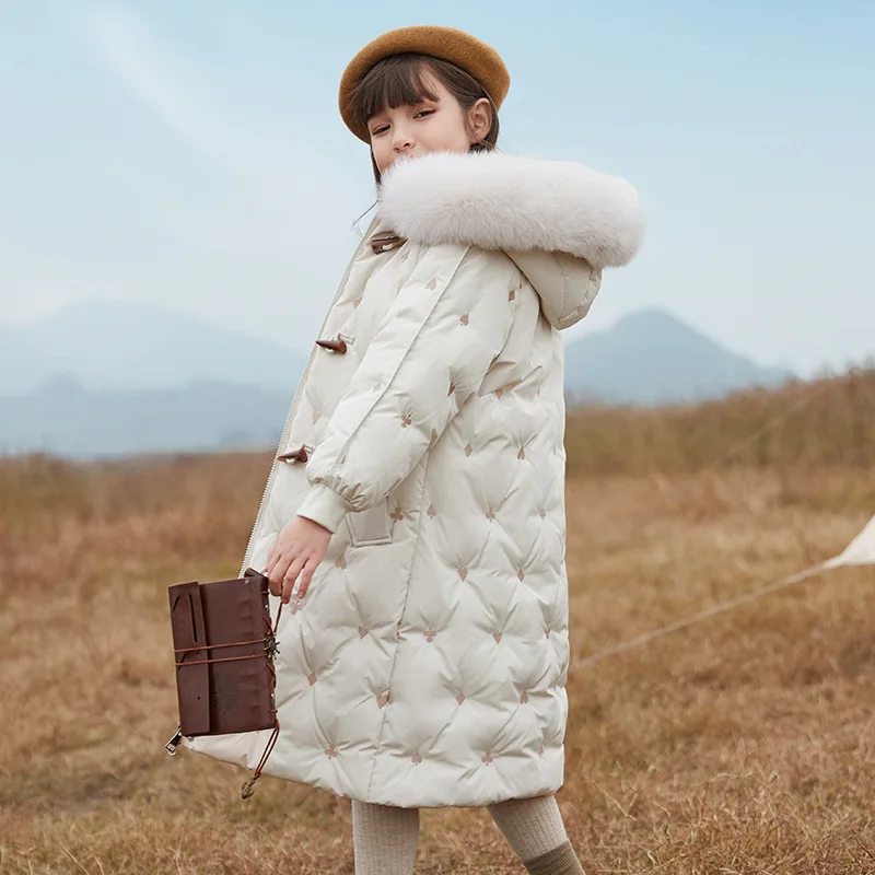 2021 Teen Down Jacket For Girls Children's Medium And Long White Duck Down Coats Winter Warm Waterproof Clothes For 5-12y Infant