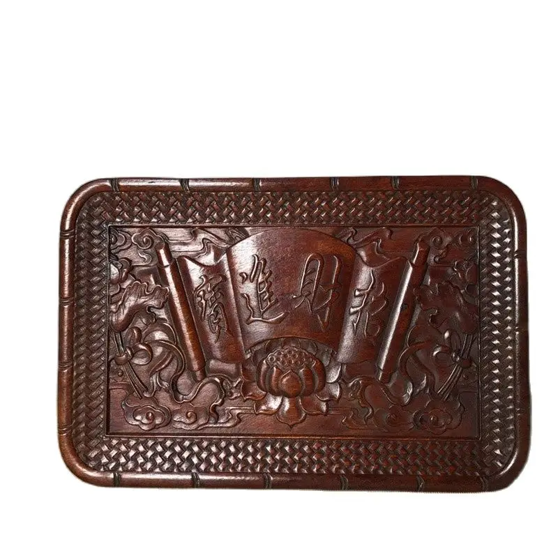 

China Old Beijing Old Goods Seiko Redwood Carved Carvings [Zhaocaijinbao] Picture The Tea Tray Decorated Square Plate