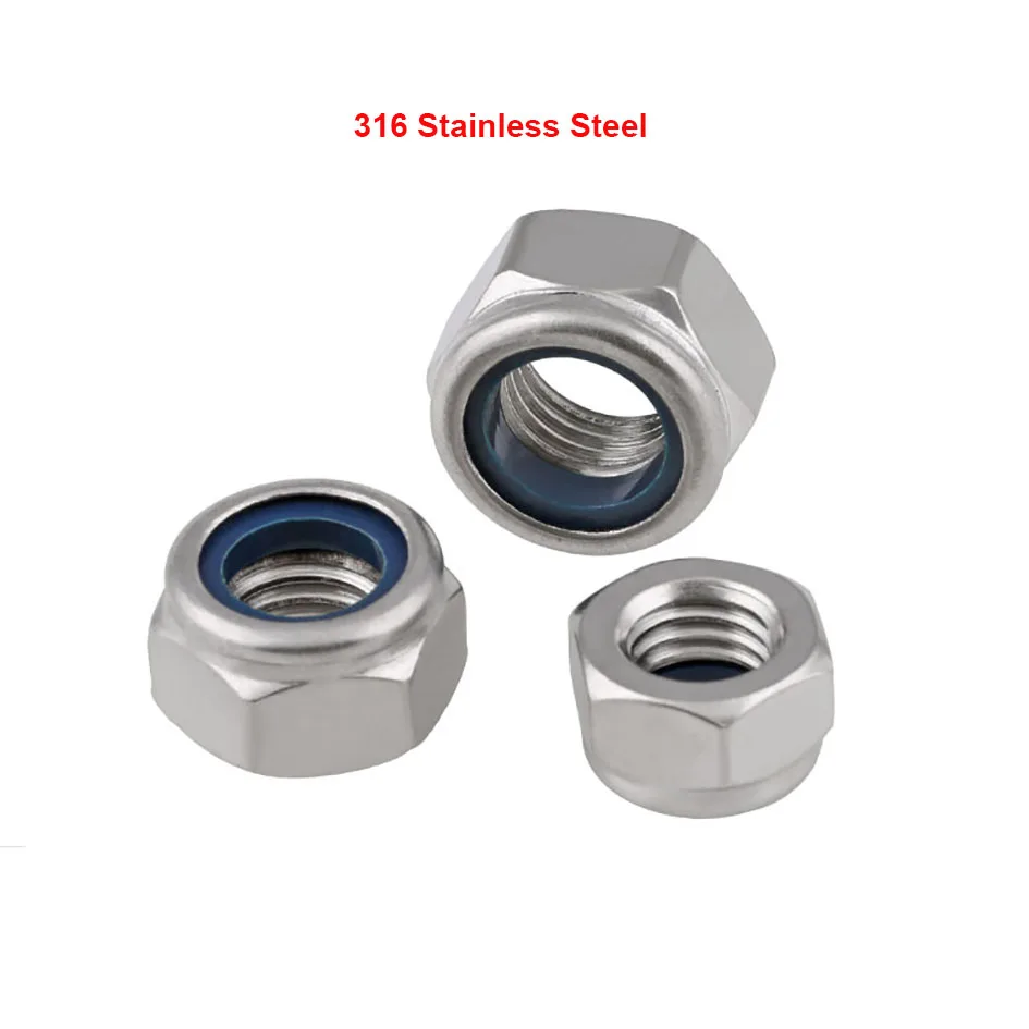 M3 M4 M5 M6 M8 M10 M12 Hex Nylon Insert Lock Nut 316 Stainless Steel DIN985 Hexagon Self-locking Nylock Locknut