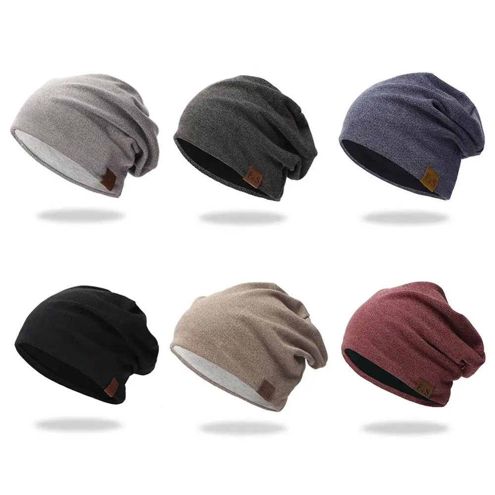 Autumn Winter Beanie Caps Casual Thermal Elastic Knitted Cotton Sports Warmer Casual Headwear Knitted Solid Unisex