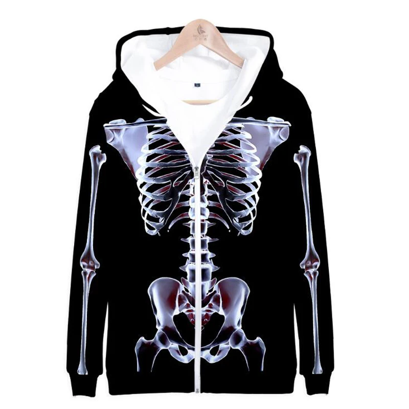 bone Skull Skeleton 3D print Baseball Uniform Bomber Jacket Women Men Streetwear Hip Hop Funny Hoodie Sweatshirts Halloween