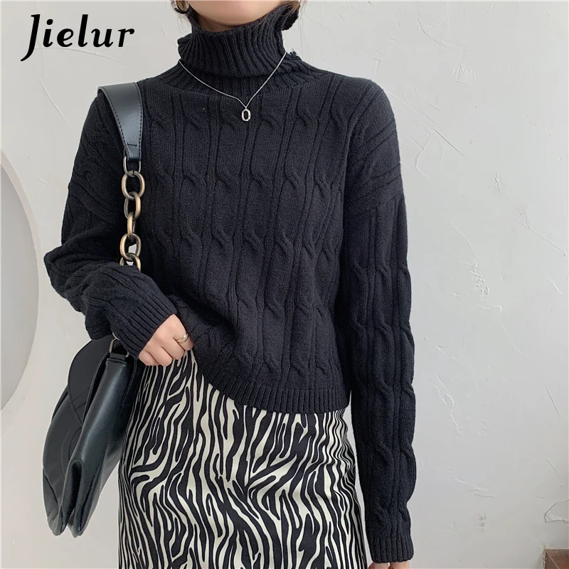 Jielur-女性用ニットセーター,タートルネックのスリムなセーター,ベーシックなセーター,ストリートウェア,オフィスウェア,女性用