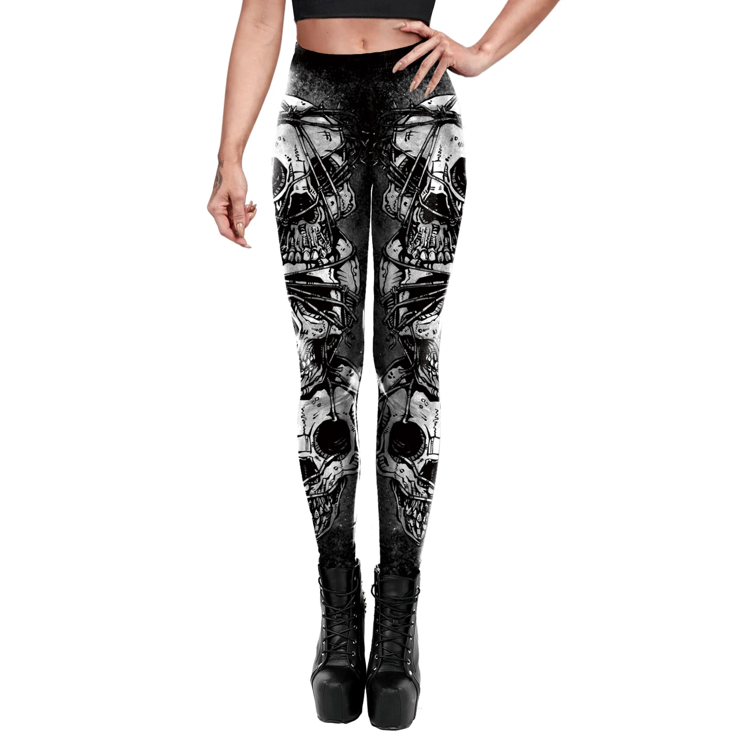 [You\'re My Secret] 2021 Fashion Machinery Sexy Legging Gothic Satan Skull Printed Black Leegings PUSH UP Workout Fitness Pants