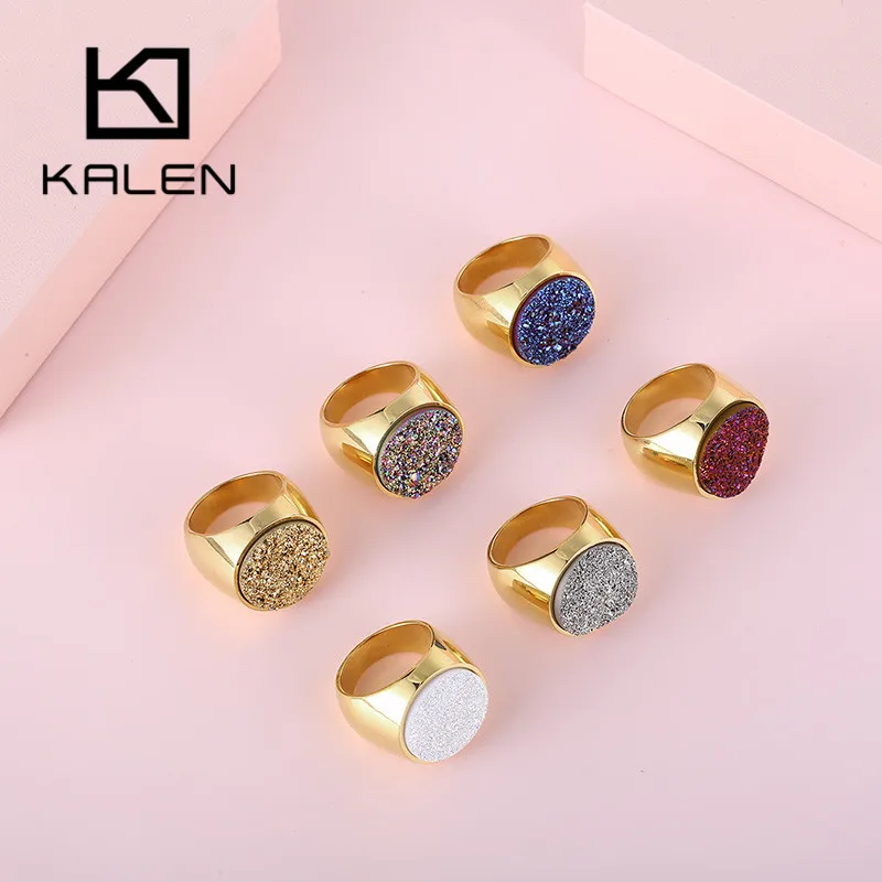 KALEN Round Colourful Crystal Bud Bague Rings For Women Gold Color Stainless Steel Wedding Bands Mujer Anillos Elegant Jewelry