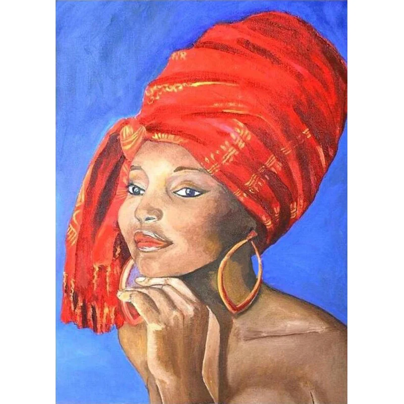 

5D Icons Diamond Painting African Woman Turban Full Square Drill Diamond Embroidery People Girl Diamond Mosaic Decoration Art