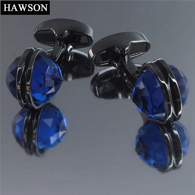 13*14mm HAWSON Cufflinks Fashionable Stylish Gun Plated Crystal Inlaid for Mens French Cuffs Shirts Accessories/Ornament