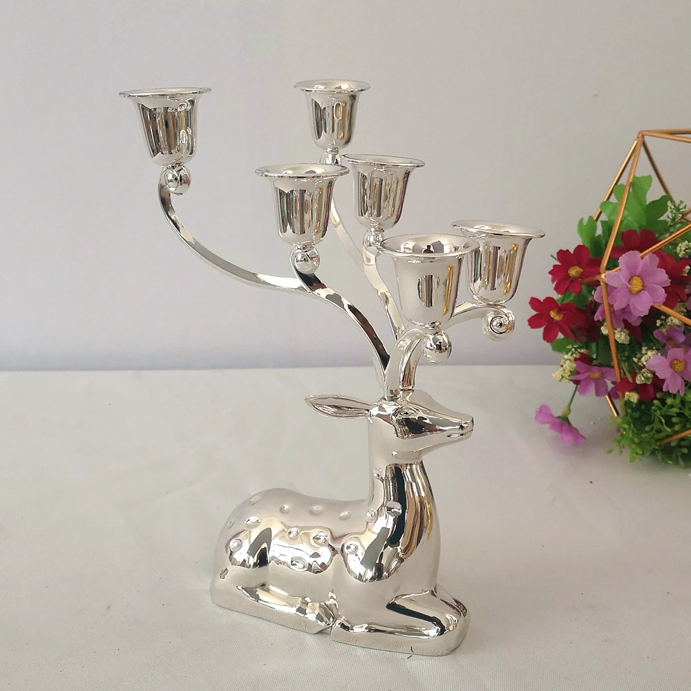 IMUWEN Plated Candle holders Metal Luxury Reindeer Shape candle Stand 6-Arms Decorative Candle Stick Zinc Alloy Candle Stand