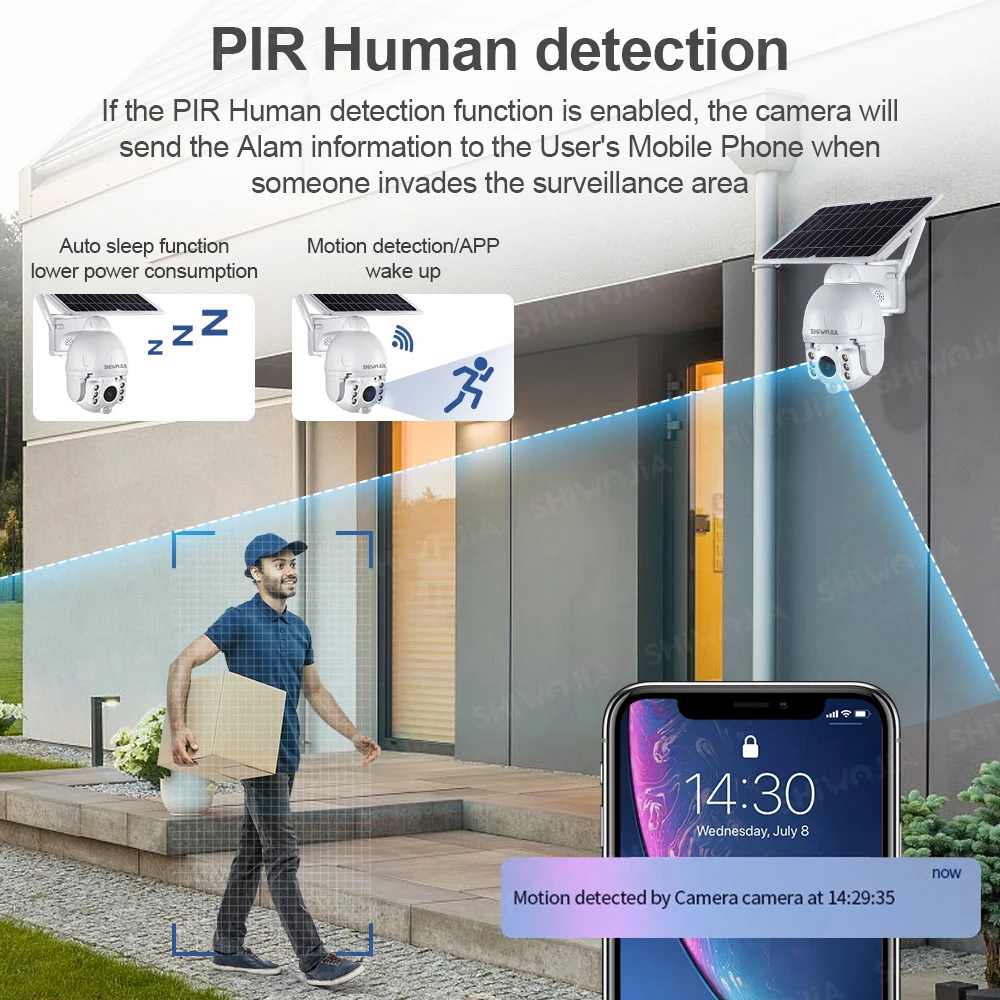 SECTEC Solar Panel Camera Wifi Version PTZ 4X 1080P Outdoor Security Wireless Monitor Waterproof CCTV Smart Home Surveillance