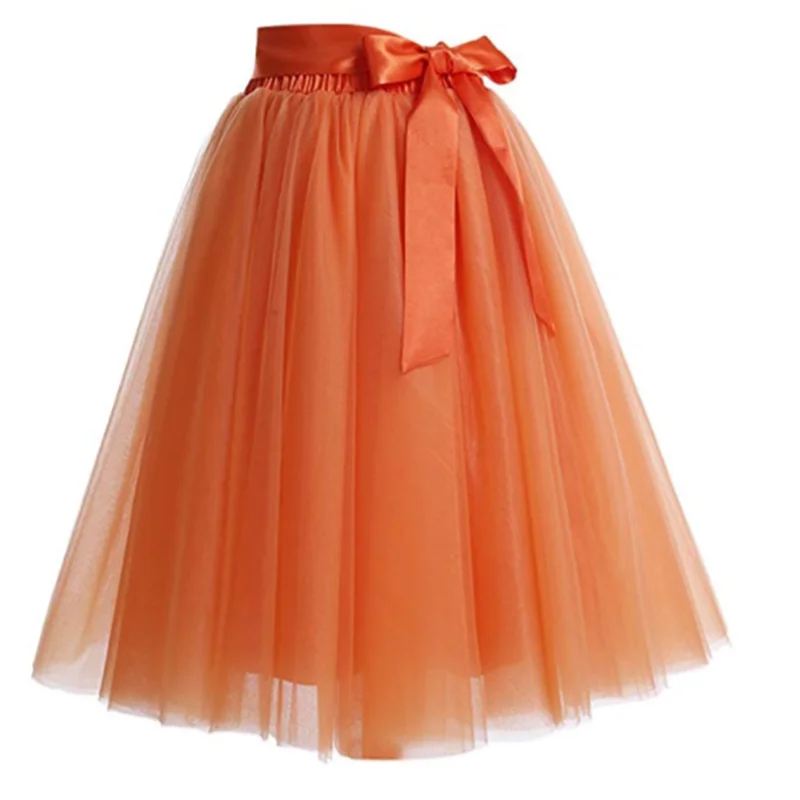 6 Layers Knee Length Tutu Tulle Skirt High Elastic Waist Swing Ball Gown Pleated Skater Skirts Saias Jupe