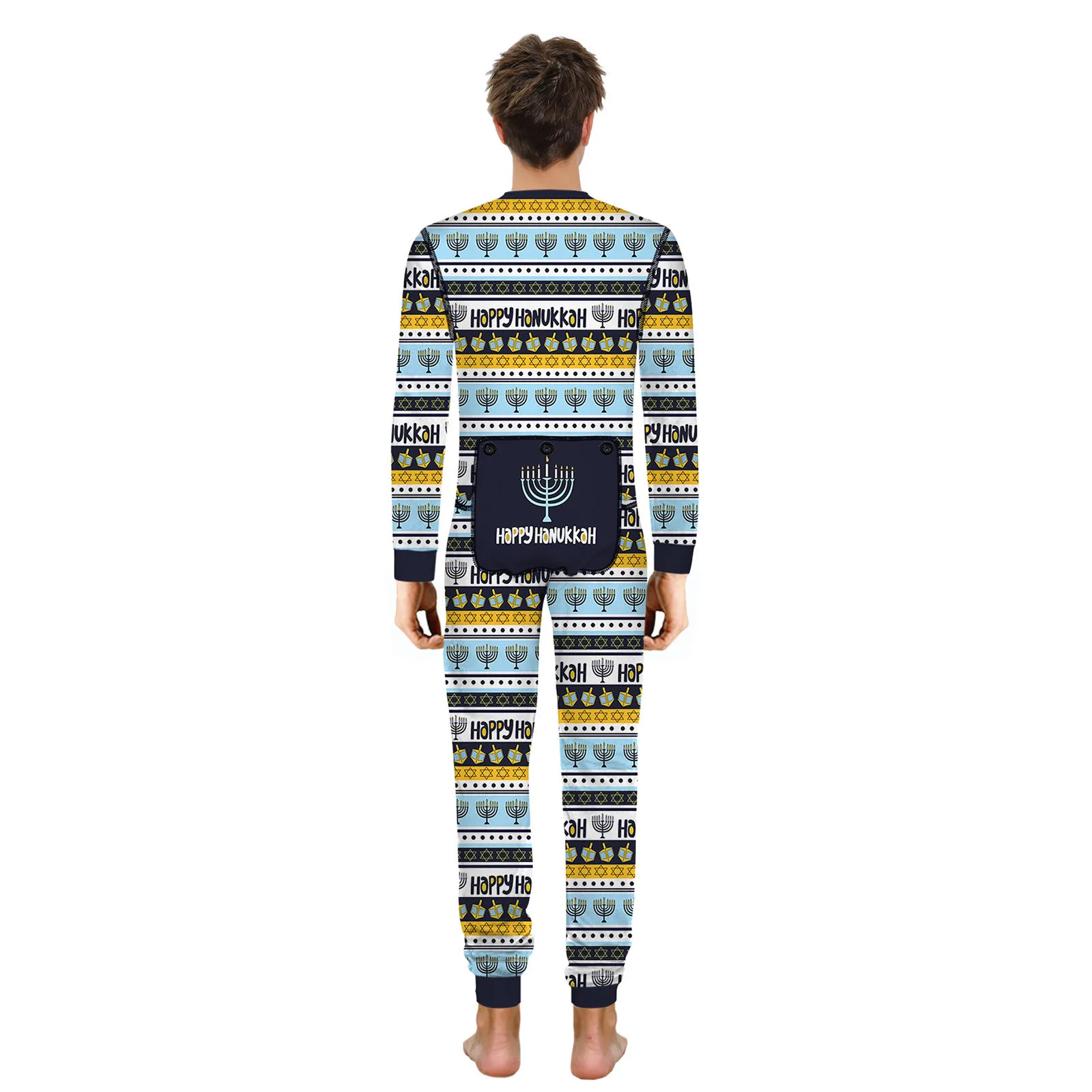 Pijama con solapa abotonada para hombres y adultos, ropa de dormir de manga larga, mono de Navidad, para año nuevo