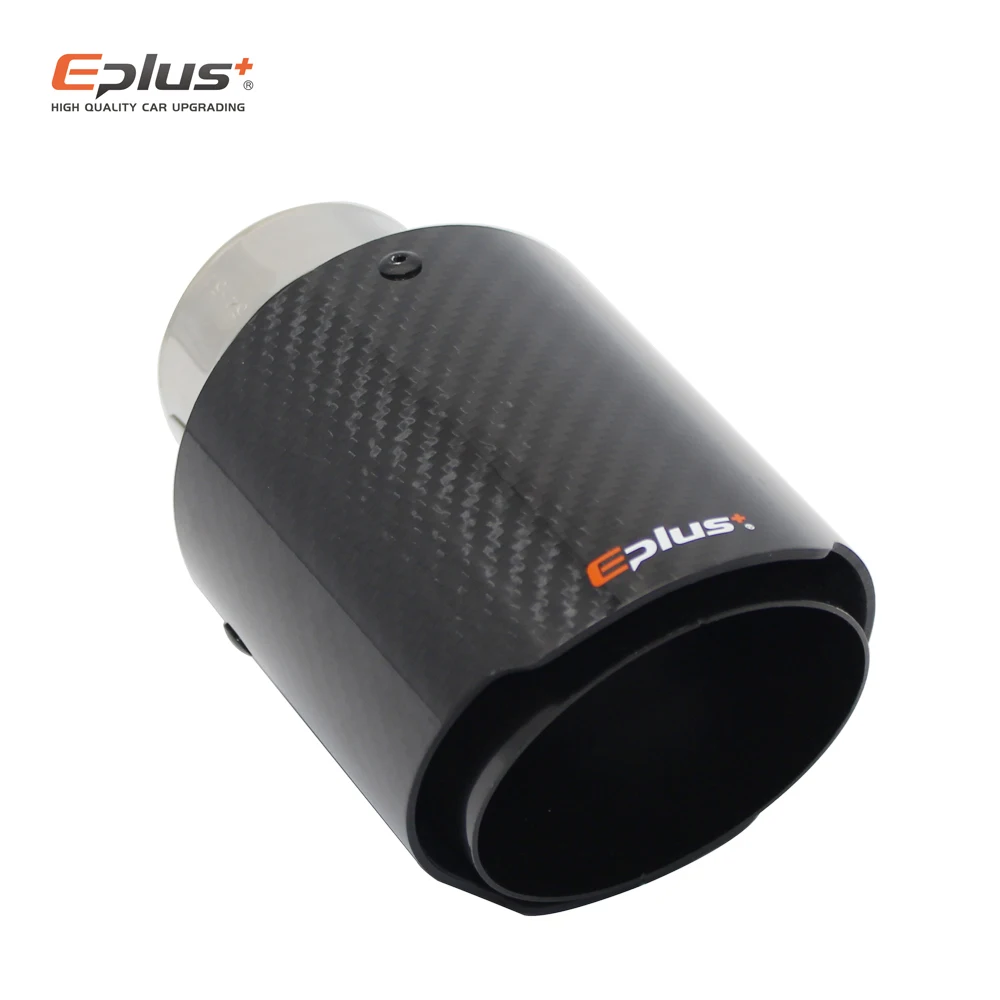 EPLUS Car Glossy Carbon Fiber Exhaust System Muffler Tip Universal Straight Stainless Black Mufflers Multi-Size For Akrapovic