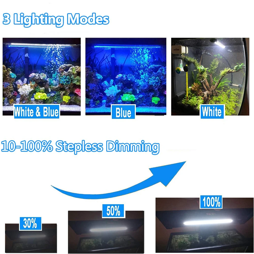 LED Aquarium Lights Waterproof Fish Tank Light Submersible Underwater Clip Lamp Aquatic Decor lamp with Timer Auto On/Off D30