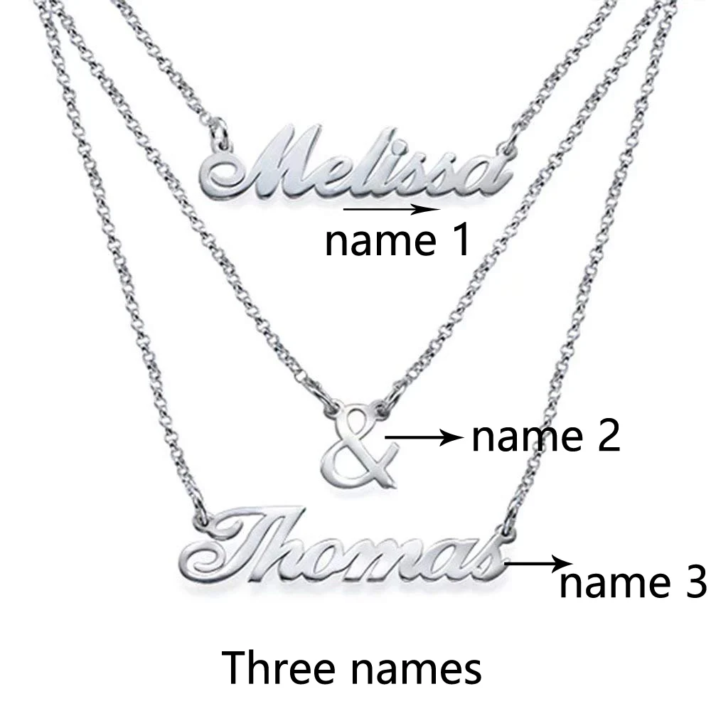 Amxiu Customized 925 Sterling Silver Necklace DIY Three Name Necklace Personalized Three Pieces Necklaces For Women Jewelry Gift