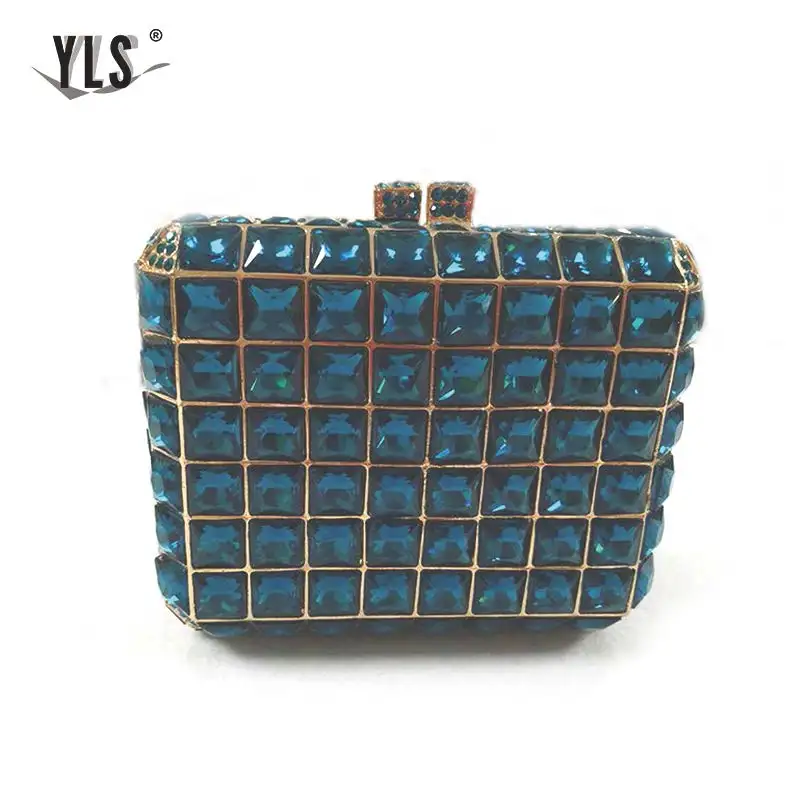 

Women's luxury crystal evening bag square bag diamond clutch party handbag blue