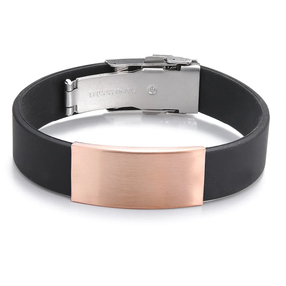 2024 Personalized Jewelry Stainless Steel Smooth Silicone Bracelet Vintage Titanium Steel Rubber Cuff Bracelet For Women Pulsera