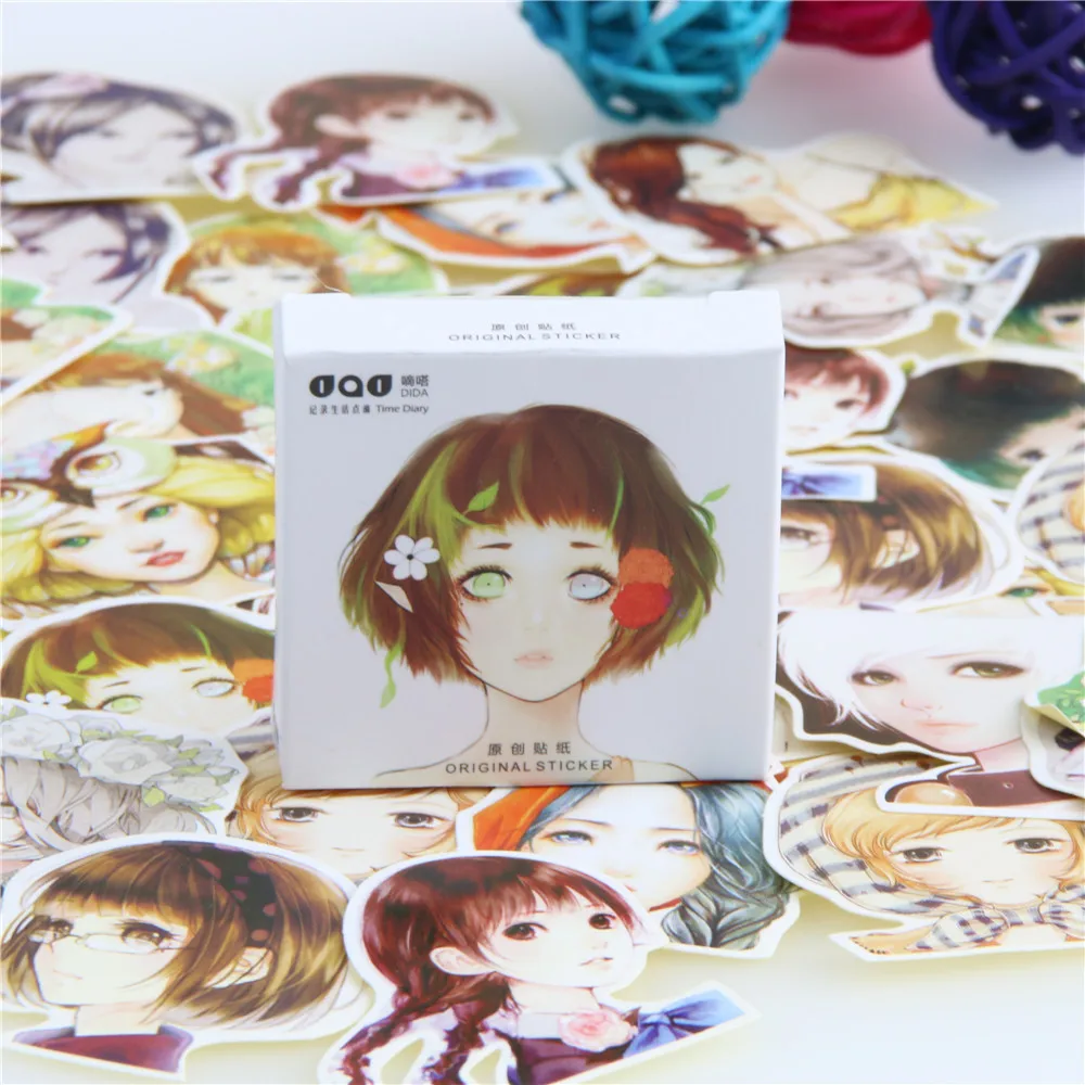 Kawaii Adesivos para Decoração do Diário, Papel Bonito, Flocos para Scrapbooking, Amor Romântico, Diário, Menina, 45 pcs por caixa