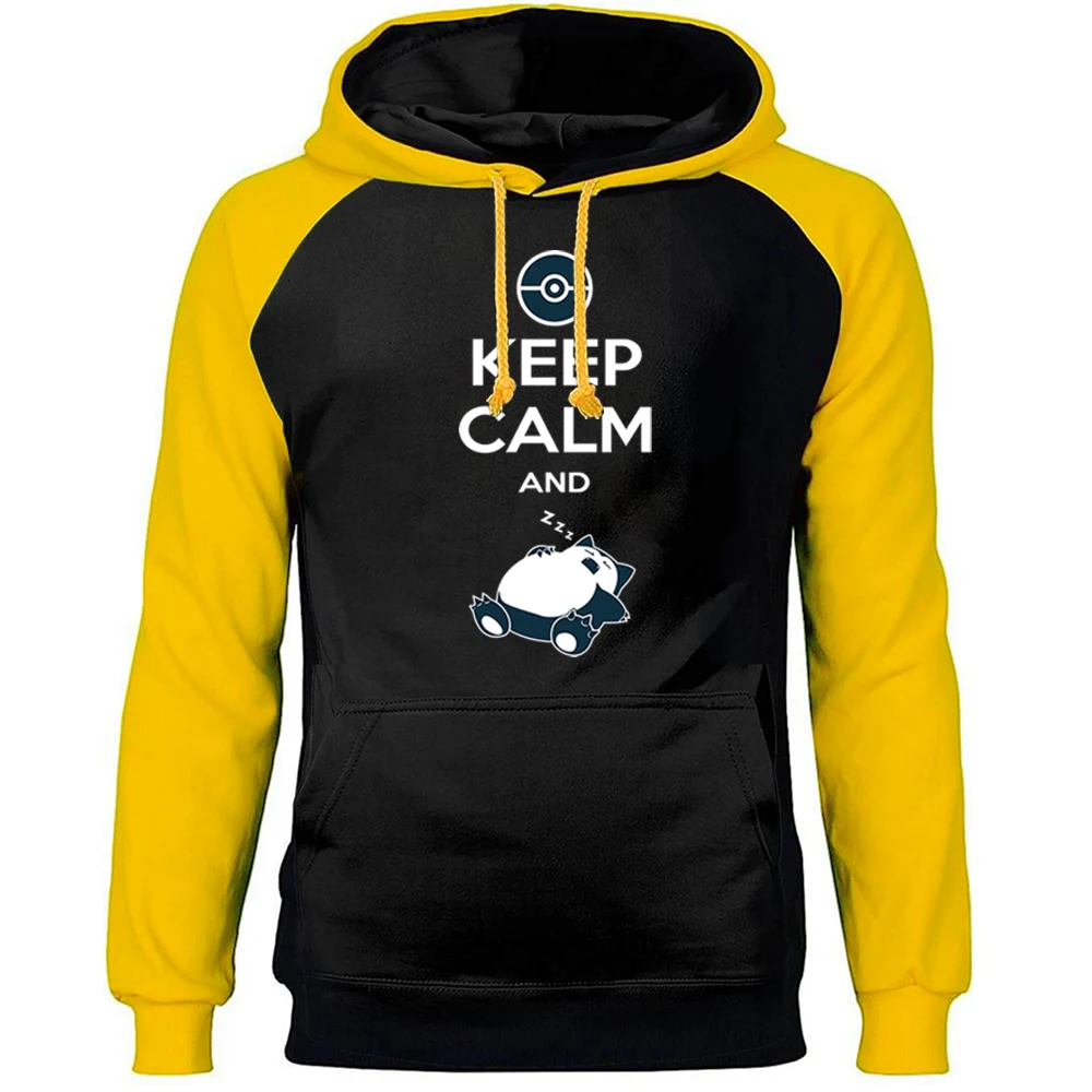 Japan Anime Keep Clam And Sleep Snorlax Raglan Hoodies Winter Warm Pullover Hoodie Top Men Fitted Printed Outdoor Sweatshirt